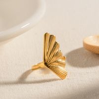 Elegant Ginkgo Leaf Stainless Steel 18k Gold Plated Open Ring In Bulk main image 3