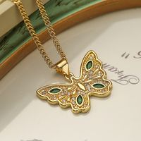 Shiny Bear Owl Butterfly Copper Plating Inlay Zircon 18k Gold Plated Pendant Necklace main image 3