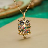 Shiny Bear Owl Butterfly Copper Plating Inlay Zircon 18k Gold Plated Pendant Necklace main image 2