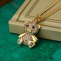 Shiny Bear Owl Butterfly Copper Plating Inlay Zircon 18k Gold Plated Pendant Necklace main image 4