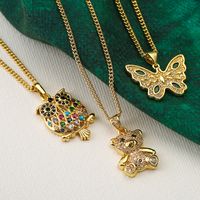 Shiny Bear Owl Butterfly Copper Plating Inlay Zircon 18k Gold Plated Pendant Necklace main image 1