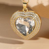 Elegant Luxurious Classic Style Heart Shape Copper Plating Inlay Zircon 14k Gold Plated Pendant Necklace sku image 2