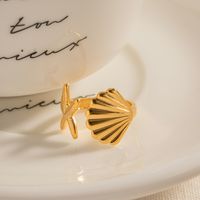 Beach Starfish Shell Stainless Steel 18k Gold Plated Open Ring In Bulk main image 5