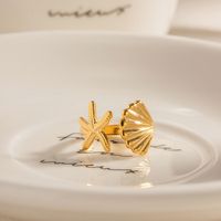 Beach Starfish Shell Stainless Steel 18k Gold Plated Open Ring In Bulk main image 2