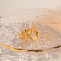 Beach Starfish Shell Stainless Steel 18k Gold Plated Open Ring In Bulk main image 4