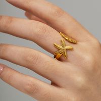Beach Starfish Shell Stainless Steel 18k Gold Plated Open Ring In Bulk main image 6