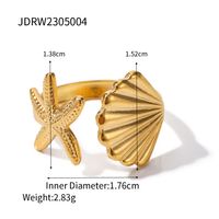 Beach Starfish Shell Stainless Steel 18k Gold Plated Open Ring In Bulk sku image 1