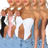 Women's Wrap Crop Top Tank Tops Pleated Streetwear Solid Color main image 5