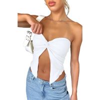 Women's Wrap Crop Top Tank Tops Pleated Streetwear Solid Color main image 4