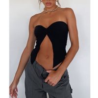 Women's Wrap Crop Top Tank Tops Pleated Streetwear Solid Color main image 3