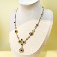 304 Stainless Steel 14K Gold Plated Elegant Vintage Style Luxurious Polishing Enamel Plating The Answer Natural Stone Beads Pendant Necklace Long Necklace sku image 1