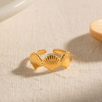 Artistic Shell Stainless Steel 18k Gold Plated Open Rings In Bulk main image 6