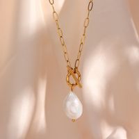 Elegant Vintage Style Irregular Stainless Steel Freshwater Pearl Toggle Pendant Necklace main image 1