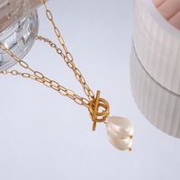 Elegant Vintage Style Irregular Stainless Steel Freshwater Pearl Toggle Pendant Necklace main image 3