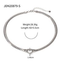 New Trend Hollow Heart Stainless Steel Cuban Chain Heart Necklace sku image 1