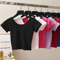 Women's T-shirt Short Sleeve T-shirts Washed Casual Elegant Sexy Solid Color main image 9
