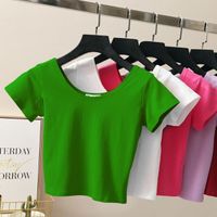 Women's T-shirt Short Sleeve T-shirts Washed Casual Elegant Sexy Solid Color main image 10
