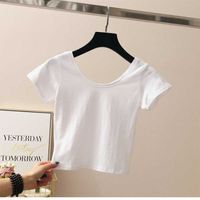 Women's T-shirt Short Sleeve T-shirts Washed Casual Elegant Sexy Solid Color main image 8