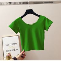 Women's T-shirt Short Sleeve T-shirts Washed Casual Elegant Sexy Solid Color main image 6