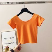 Women's T-shirt Short Sleeve T-shirts Washed Casual Elegant Sexy Solid Color main image 3