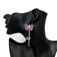 1 Pair Elegant Round Water Droplets Butterfly Inlay Alloy Organza Rhinestones Drop Earrings main image 4