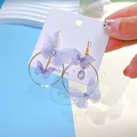 1 Pair Elegant Round Water Droplets Butterfly Inlay Alloy Organza Rhinestones Drop Earrings sku image 2