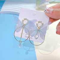 1 Pair Elegant Round Water Droplets Butterfly Inlay Alloy Organza Rhinestones Drop Earrings sku image 1