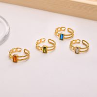 201 Stainless Steel IG Style French Style Simple Style Patchwork Plating Inlay Rectangle Zircon Open Ring main image 8
