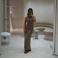 Women's Pencil Skirt Casual Round Neck Sleeveless Solid Color Maxi Long Dress Daily main image 2