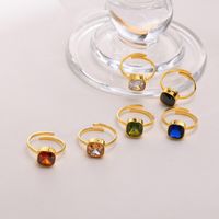 201 Stainless Steel 18K Gold Plated IG Style Vintage Style French Style Plating Inlay Square Zircon Open Ring main image 5