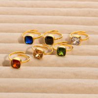 201 Stainless Steel 18K Gold Plated IG Style Vintage Style French Style Plating Inlay Square Zircon Open Ring main image 1