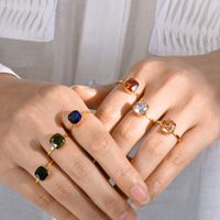 201 Stainless Steel 18K Gold Plated IG Style Vintage Style French Style Plating Inlay Square Zircon Open Ring main image 7
