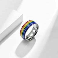 Simple Style Commute Rainbow Titanium Steel Enamel Rings main image 3