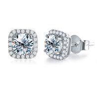 1 Pair Elegant Luxurious Simple Style Square Gra Plating Inlay Sterling Silver Moissanite Ear Studs main image 4