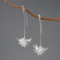 1 Pair Chinoiserie Elegant Classical Flower Plating Sterling Silver Drop Earrings sku image 1