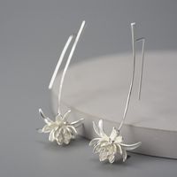 1 Pair Chinoiserie Elegant Classical Flower Plating Sterling Silver Drop Earrings main image 4