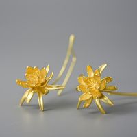 1 Pair Chinoiserie Elegant Classical Flower Plating Sterling Silver Drop Earrings main image 3