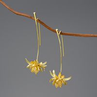 1 Pair Chinoiserie Elegant Classical Flower Plating Sterling Silver Drop Earrings sku image 2