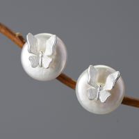 1 Pair Simple Style Butterfly Plating Freshwater Pearl Sterling Silver Ear Studs main image 3