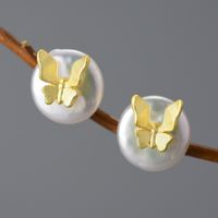 1 Pair Simple Style Butterfly Plating Freshwater Pearl Sterling Silver Ear Studs sku image 1