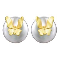 1 Pair Simple Style Butterfly Plating Freshwater Pearl Sterling Silver Ear Studs main image 4