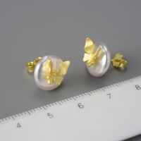 1 Pair Simple Style Butterfly Plating Freshwater Pearl Sterling Silver Ear Studs main image 2