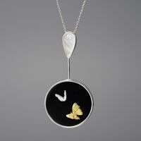Wholesale Chinoiserie Elegant Water Droplets Butterfly Sterling Silver Inlay Agate Shell Pendant Necklace sku image 1