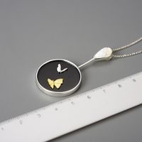 Wholesale Chinoiserie Elegant Water Droplets Butterfly Sterling Silver Inlay Agate Shell Pendant Necklace main image 2