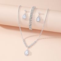 Fashion Claw Chain Rhinestone Zircon Angel Tear Drop Necklace Earrings Bridal Jewelry Set sku image 3