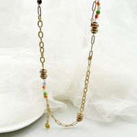 304 Stainless Steel 14K Gold Plated Casual Beaded Polishing Plating Round Crystal Beads Long Necklace Necklace main image 5