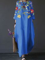 Women's Regular Dress Vintage Style Ethnic Style Round Neck Printing 3/4 Length Sleeve Flower Maxi Long Dress Holiday Tea Party main image 4