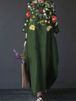 Women's Regular Dress Vintage Style Ethnic Style Round Neck Printing 3/4 Length Sleeve Flower Maxi Long Dress Holiday Tea Party main image 2
