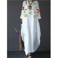 Women's Regular Dress Vintage Style Ethnic Style Round Neck Printing 3/4 Length Sleeve Flower Maxi Long Dress Holiday Tea Party main image 1