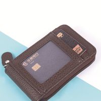 Unisex Solid Color Pu Leather Sewing Thread Zipper Card Holders main image 3